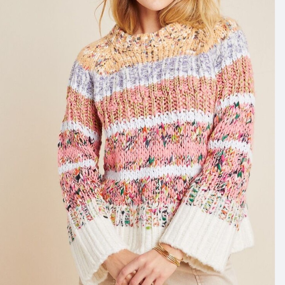 Anthropologie chunky large sweater colorful women’s large crewneck knit